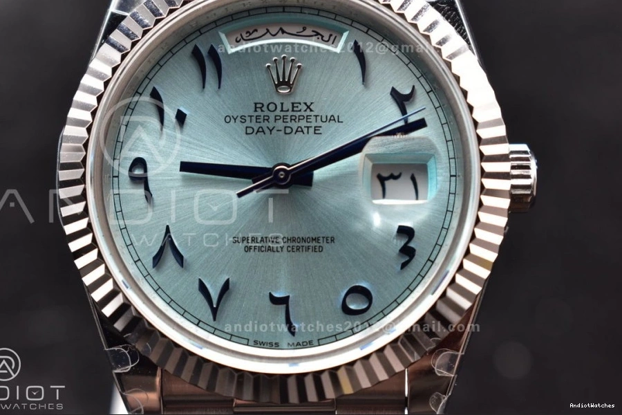 Dial Steel on SS Bracelet V President Arabic GMF 904L Markers A3255 Iced DayDate 40 Blue Cozy 710 0712